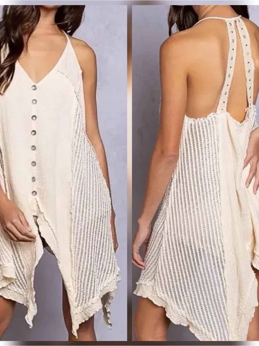 POL Ivory Button Front Gauze Sleeveless Boho Tunic Size Medium